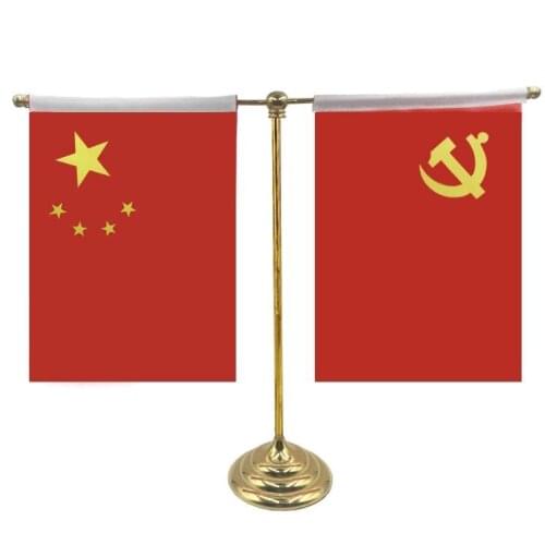 Golden T-shaped office table flag with any company in any country 14*21cm flag