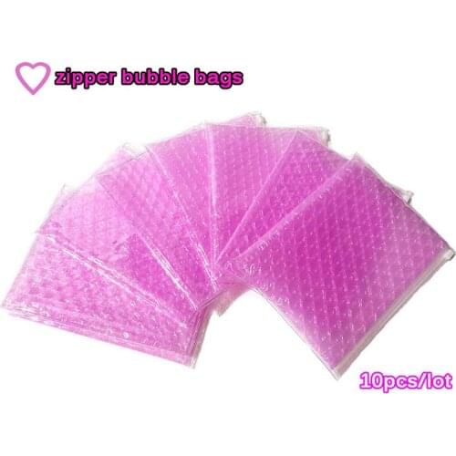 10pcs Zipper Bubble Mailers Padded Envelopes Shockproof Gift Cosmetic Mail Envelope Bag Pink PVC Zip lock Bubble Bags