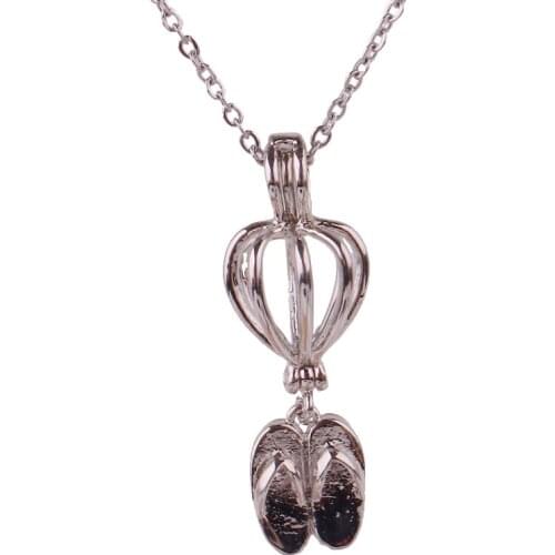 10pcs Copper A pair of slippers Beads Cage Essential Oil Diffuser Perfume Pearl Cage Locket necklace 45cm stainless steel chains