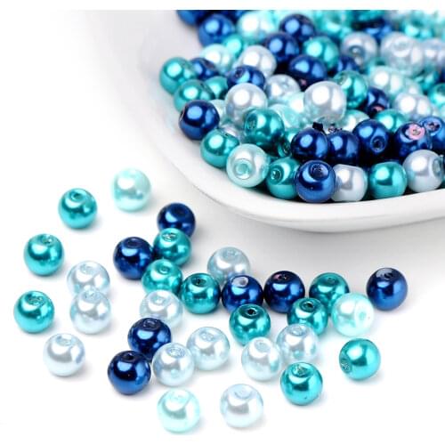 100pc Carribean Blue Mix Pearlized Glass Pearl Beads Mixed Color For DIY Jewelry Finding Making Necklaces Bracelets Supplies,8mm