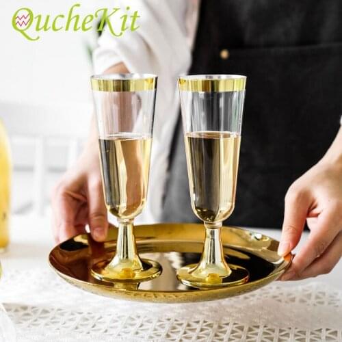 12pcs 150ml Disposable Plastic Cups Dessert Container Wedding Champagne Flute Glass Drinking Utensils Birthday Party Bar Tools