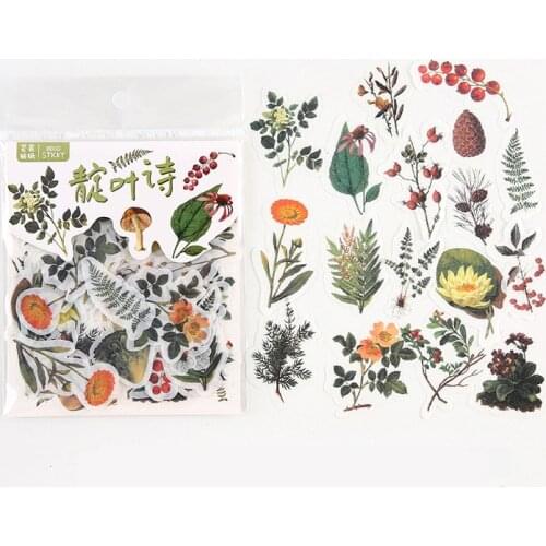 40 pcs /Bag Poetry of Flowers Mushrooms Diary Decorative Stickers Album Notebook Decor