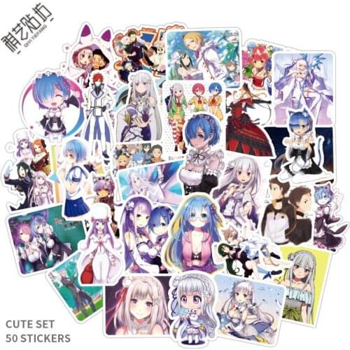 50PCS/set NEW lovely Cartoon Anime Rem Stickers PVC decoration Model toys Gift