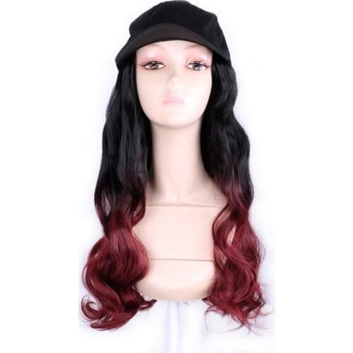 Aigemei Long Wavy Hair With Hat 18 Inch Baseball Cap Synthetic Hat Wig Adjustable For Woman High Temperature