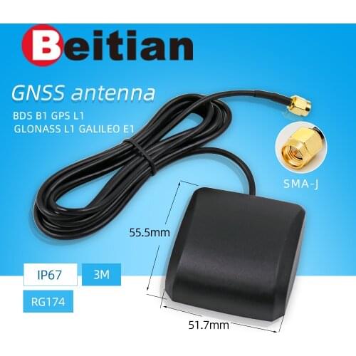 BEITIAN GNSS antenna BEIDOU B1:1561MHZ GPS L1:1575.42MHz GLONASS L1:1602MHZ GALILEO E1: 1575.42MHZ SMA-J connector BA-55