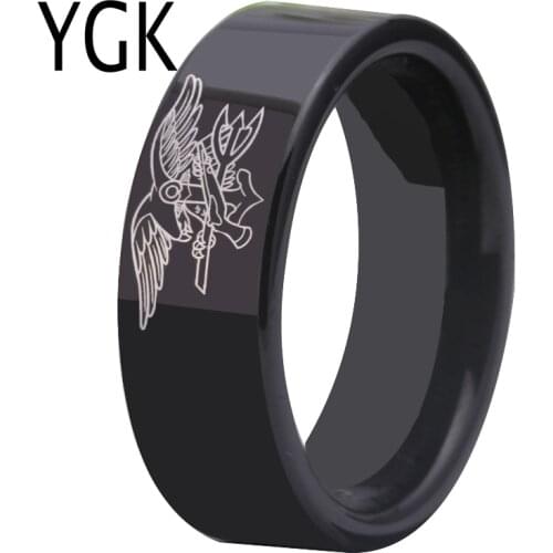 Free Shipping USA UK Canada Russia Brazil Hot Sales 8MM Black Pipe Navy Seals Military Design Mens Tungsten Comfort Fit Ring