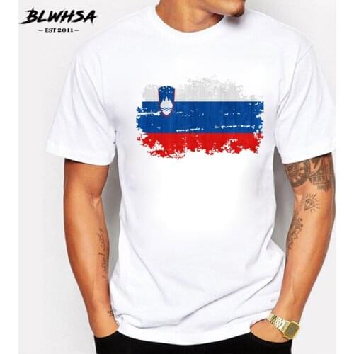 BLWHSA New Nostalgic Style Slovenia National Flag Printed T Shirt Men Short Sleeve Cotton Slovenia Fans Cheer Men T-shirt