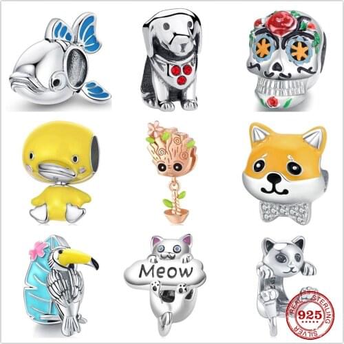 The new Silver Shiny dog duck fish bird fit Pandora Charm Silver 925 Bead Bangle with stylish DIY jewelry