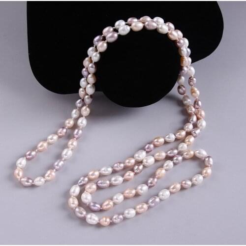 Sweater Chain Long Necklace for Women Party Gift Freshwater Pearl Necklace 7-8MM Multi pearl