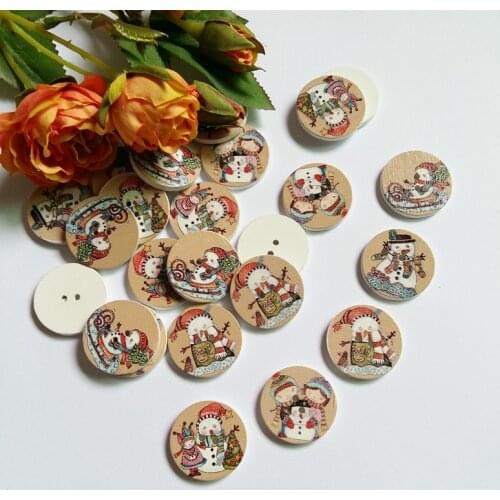 60pcs Wood Sewing Button Scrapbooking Round At Random Two Holes Christmas series Pattern DIY Handmade Sewing Accessories