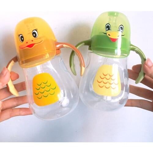 Baby Bottle With Handle Toddler 280ml Baby Feeding Nipple Bottle Infant Sippy Cup Feeder Milk Water Bottle with Straw Nipple
