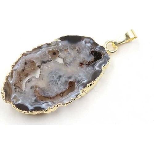 FYSL Light Yellow Gold Color Irregular Shape Agates Geode Pendant for Gift Charm Jewelry