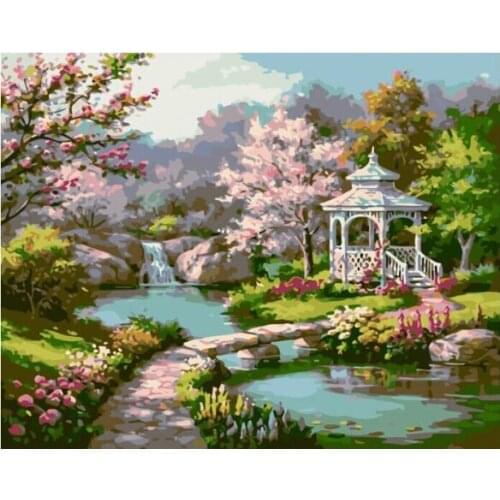 MaHuaf-W1236 japanese garden Set for painting by numbers on canvas wall pictures for living room