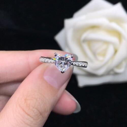 Romantic 1Ct Heart Shape D Color VVS1 Moissanite Engagement Ring AU585 14K White Gold Ring Anniversary Diamond Jewelry