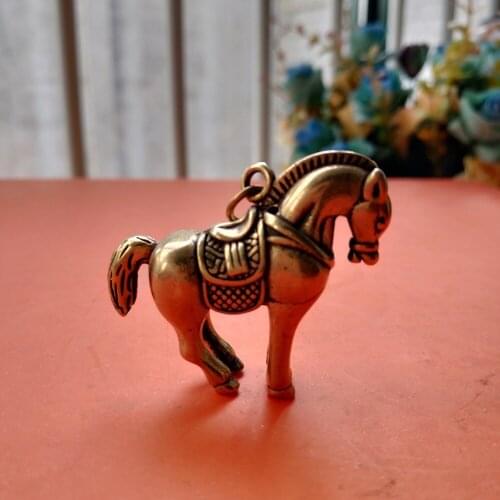 Collection Chinese Pure Brass Animal Lovely Horse Small Statue Pendant