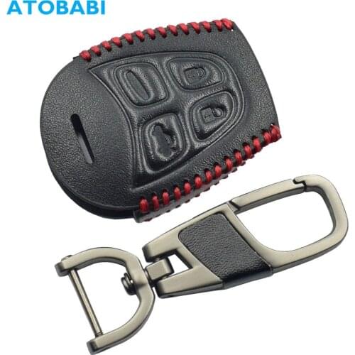 Leather Car Key Case For SAAB 9-3 9-5 93 95 2003-2011 4 Buttons Smart Remote Fob Protector Cover Keychain Bag Auto Accessories