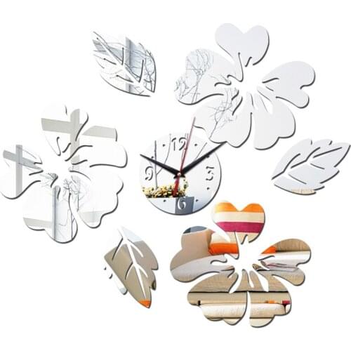 Top sale diy stickers 3d mirror wall clocks furniture living room acrylic flower sticker home decoration
