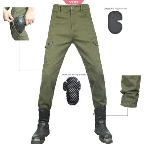 Mens Buckled Feet Anti-drop Motorcycle Pants Racing Slim Stretch with Long Knee Pads