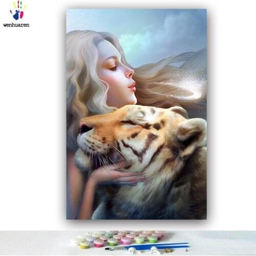 DIY colorings pictures by numbers with colors Tiger and beauty illustration picture drawing painting by numbers framed Home