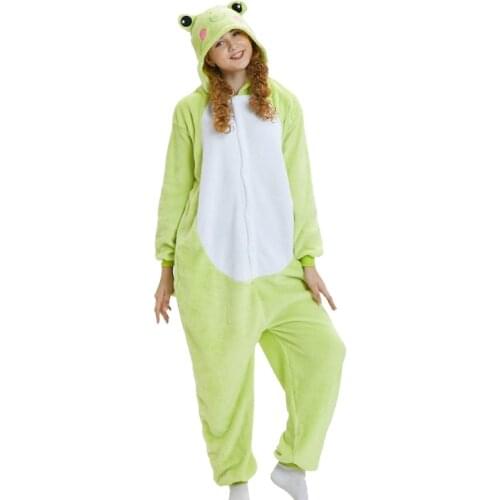2020 New Adult Flannel Cosplay Costume Frog Onesie Costumes For Unisex Create Dance Fancy Pajama Halloween Party