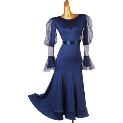 New Modern Dance Costumes For Women Adult Lace Long Sleeve Elegant Big Swing Waltz Wear Ballroom Dance Competition Dress DQL5545