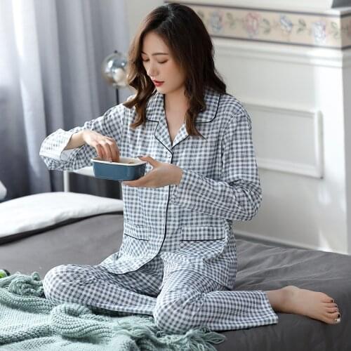 5XL 2021 New Pajama Set Plaid Adult Plus Size Sleepwear Pijama for Pregnant 5XL Pure Cotton Pajamas Winter Pjs Home Nightie