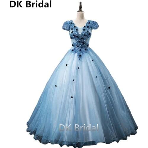 Peacock Blue Quinceanera Dresses Tulle Beaded Appliques Ball Gowns Long Prom Dresses Sweet 16 Dresses Vestido De 15 Anos 2019