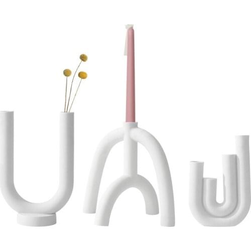 Ceramic Geometric U shape Candle base Flower Vases Figurines Nordic Arch for Pots Modern Table Art Living Room Decoration