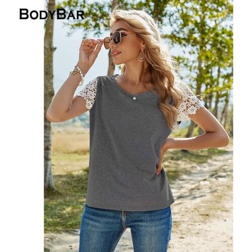 Casual Lace Short-sleeved Tops Ladies O-neck Loose Pullovers Stitching Bottoming T Shirt For Women 2021 Hot Selling Clothing XL