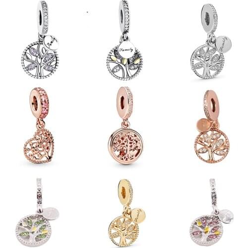 Clear CZ Life Tree of Family Pendant Fit Original Pan Charms Bracelet for Women Fine Jewelry Making DIY Rose Gold Beads Pulseras