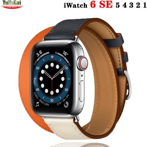 Strap For Apple watch 6 band 44mm 40mm iWatch 42mm 38mm Genuine Double Tour Leather bracelet watchband for series 6 SE 5 4 3 2