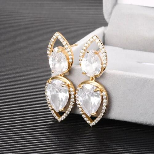 Luxury Zircon Water Drop Earrings For Women White Crystal Oval Big Earrings Wedding Party Jewelry Gift Accessories