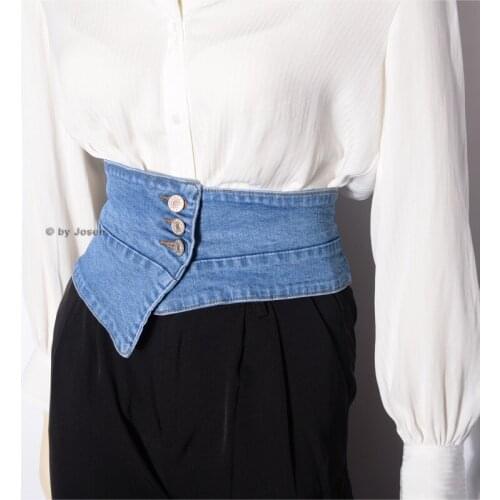 HATCYGGO Women Wide Belt Cummerbund Stretch Elastic Waist Belt Female Retro Denim Strap Luxury Designer Ladies Belts For Dresses