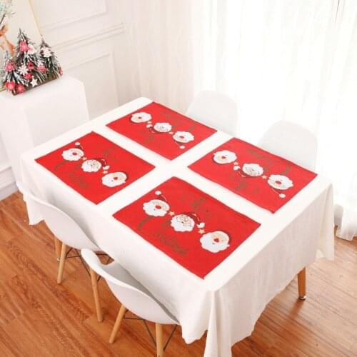 Christmas Table Mats Polyester And Cotton Embroidered Table Pad Napkin Dish Bowl Food Placemats For Xmas Party Decorations