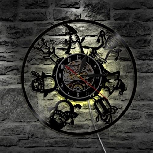 Merry Christmas Santa Claus Silhouette LED Backlight Modern Lighting Wall Vinyl Clock Home Decorative Remote Control