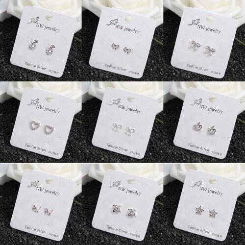 Bohemian Jewelry Cute Geometric Needle Zircon Crystal Stud Earrings for Women Brincos Piercing Prevent Allergy Pendientes