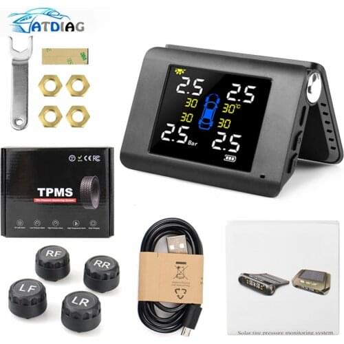 TPMS Solar Power Tyre Pressure Monitoring System with 4 Sensors LCD Real-time Display Car Tire Pressure Auto Alarm System
