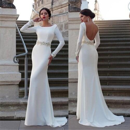 Spring Formal Scoop Neck Long Sleeves Mermaid Wedding Dresses Lace Appliques Bridal Gowns Simple Backless Custom Formal