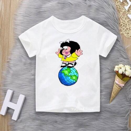 Funny Mafalda T Shirt Children Harajuku Cute Comic Cartoon Short Sleeve Kawaii White Teen Kids Girls Graphic Tees Summer Clothes