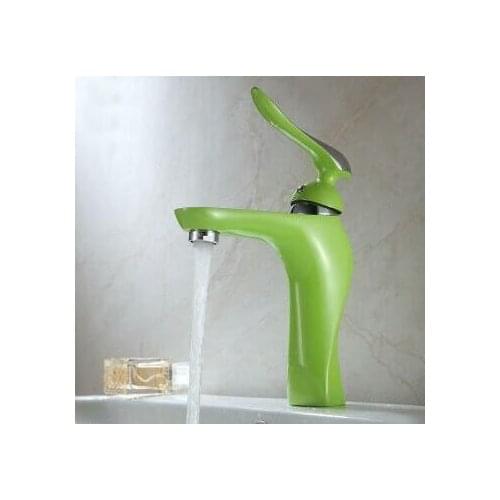 Green short wash basin faucet mixer water tap, Baking varnish basin faucet hot and cold, Copper bathroom sink basin faucet Brass