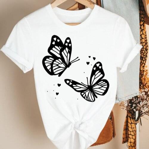 Women Clothes Butterfly Love Printing Cute 90s Cartoon Summer Short Sleeve Print Fashion Tshirt Female Tee Top Graphic T-shirt