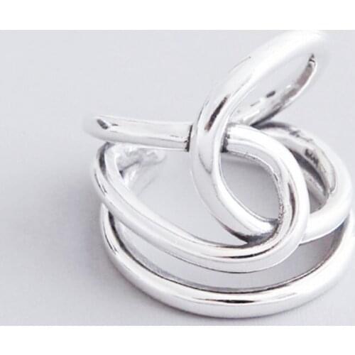 Sole Memory Geometric Cross Double Weave Winding 925 Sterling Silver Female Resizable Opening Rings SRI581