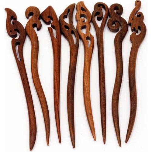 GETNOIVAS Classic Handmade Green Sandalwood Hair Sticks Wood Carving Coiled Hair Pin Women Sticks Hair Jewelry Headpeice SL