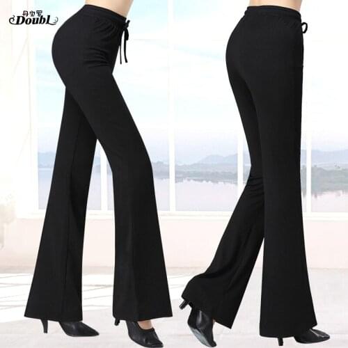 Doubl female dance tall waist elastic trousers womenLatin pants new yoga sport long dance pants slim fashion practise costume