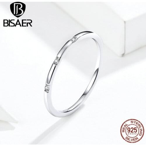 Simple Anel BISAER Hot Sale 925 Sterling Silver Stackable Finger Rings for Women Cubic Zircon Sterling Silver Jewelry ECR591