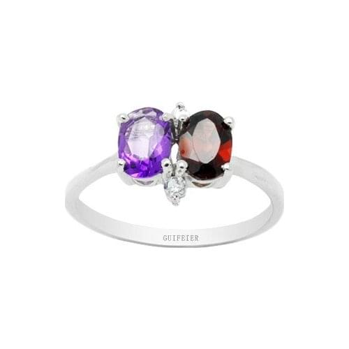 100% Real 925 Silver Gemstone Ring for Daily 4mm*6mm Natural Garnet Amethyst Silver Ring Sterling Silver Garnet Ring
