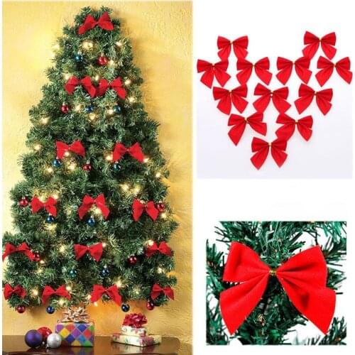 12 Pcs Christmas Bow Christmas Tree Decoration Red Bowknot Christmas decoration Ornaments Xmas Decor Party Ornament Decor 6Z