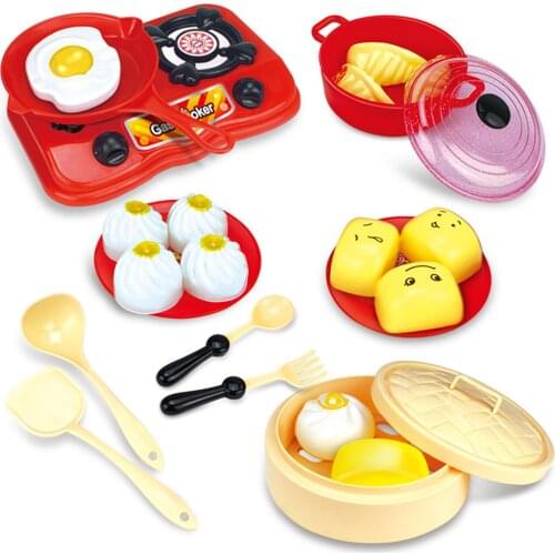 18Pcs Play House Kitchen Ware Cooking Simulation Breakfast Steamed Buns Kids Toy