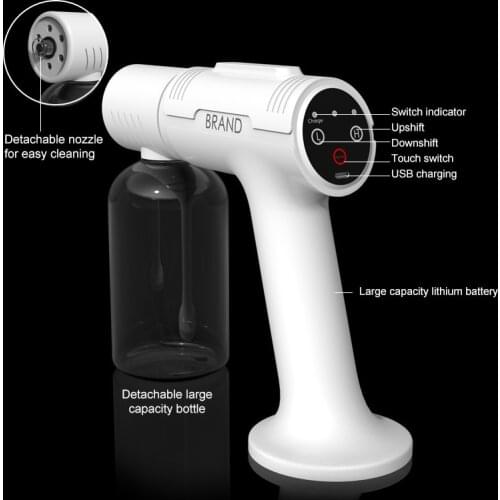 650ML Handheld Wireless Nano Blue Light Steam Sprayer USB Charging Disinfectant Sterilizer Spray Gun Detachable Head Spray Gun