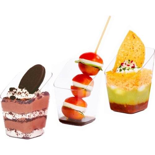 Free Shipping Party Wedding Festival Supplies, Disposable Plastic Tableware, 60*78mm/90ml Transparent Incline Cup, 50/Pack